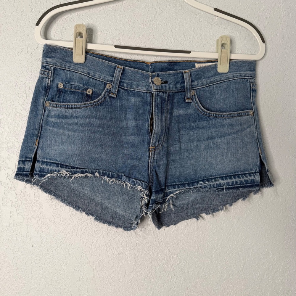 Rag & Bone‎ JEAN Women 27 Blue Denim Frayed Raw Hem Cut Off Shorts Side Slit